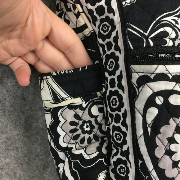 Vera Bradley Tote Over Shoulder Back Hobo Handbag Black White Paisley Quilted - Picture 7 of 15